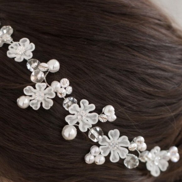 Galina Signature Accessories - Galina Signature Pearl Floral Bridal Headpiece Adjustable Headband